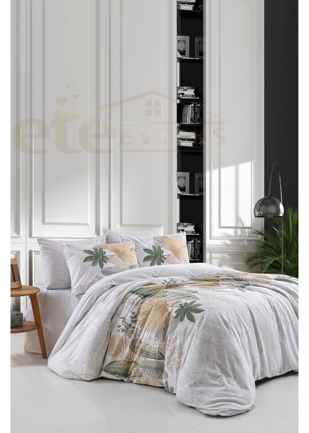 ETEHOMETEX Çift Kişilik Ranforce Pamuklu Lastikli Çarşaflı Nevresim Takımı ALENA YEŞİL 8696474232059